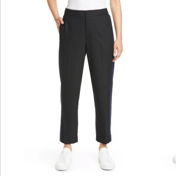 Club Monaco Wool Blend Ryanne Tuxedo Stripe Slim Leg Trouser Dress Pants Work 4 - Picture 1 of 11